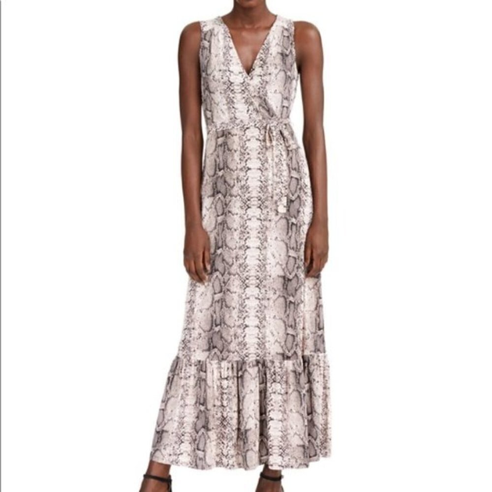 INC Black Cream Paige Python‎ Heritage Maxi Dress Size L